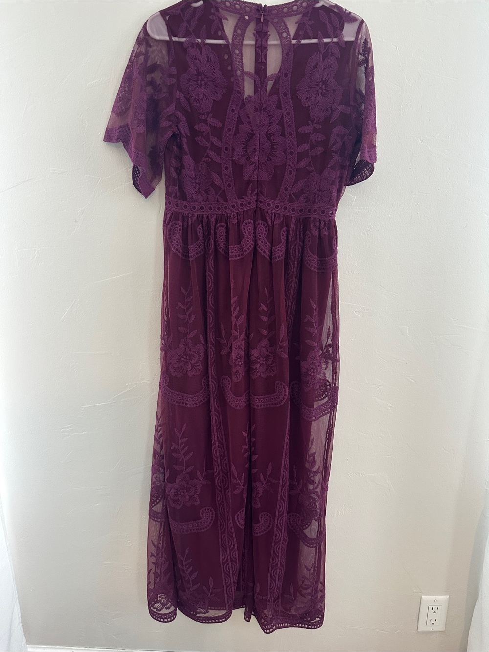 PinkBlush Burgundy Lace Mesh Overlay Maternity Maxi Dress - Picture 6 of 8